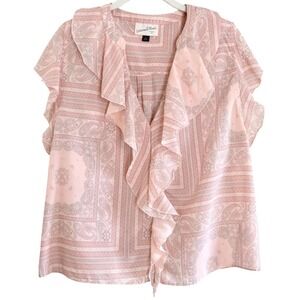 Universal Thread, Pink Paisley, Ruffle V-Neck, Sleeveless Boho Blouse, Sz L